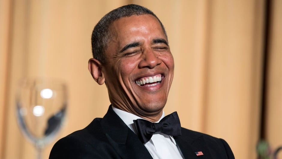 U.S. President Barack Obama cracks up during the White House Correspondents' Association Dinner in 2014.