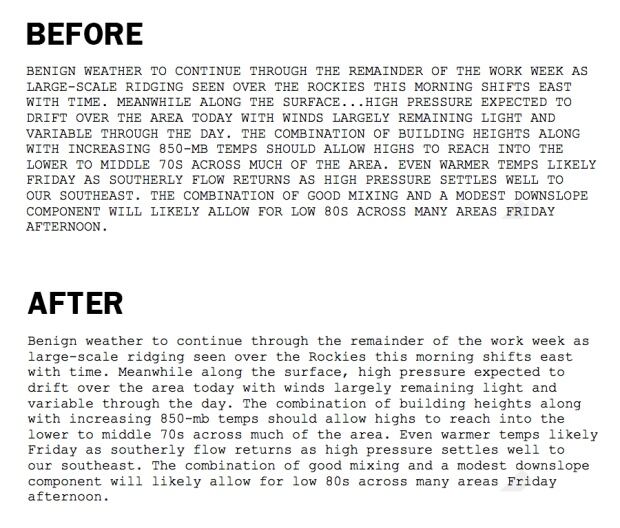 New weather forecast