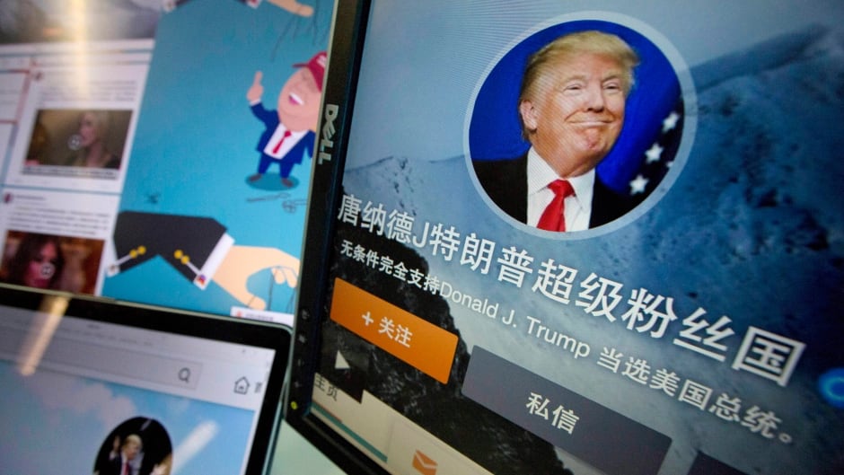 In this May 18, 2016 photo, Chinese fan websites for Donald Trump are displayed on a computer with the words "Donald J. Trump super fan nation, Full and unconditional support for Donald J. Trump to be elected U.S. president" in Beijing, China. China features prominently in the rhetoric of presumed Republican presidential candidate Donald Trump, who accuses the country of stealing American jobs and cheating at global trade. In China itself, though, he�s only now emerging as a public figure, despite a notoriety elsewhere for his voluble utterances, high-profile businesses and reality TV show. (AP Photo/Ng Han Guan)