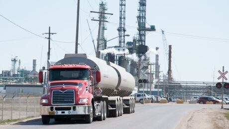 A tanker truck outside the Co-op refinery in Regina. Tanker truck at Regina co-op upgrader