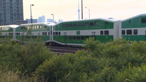 go train stopped before exhibition lakeshore west