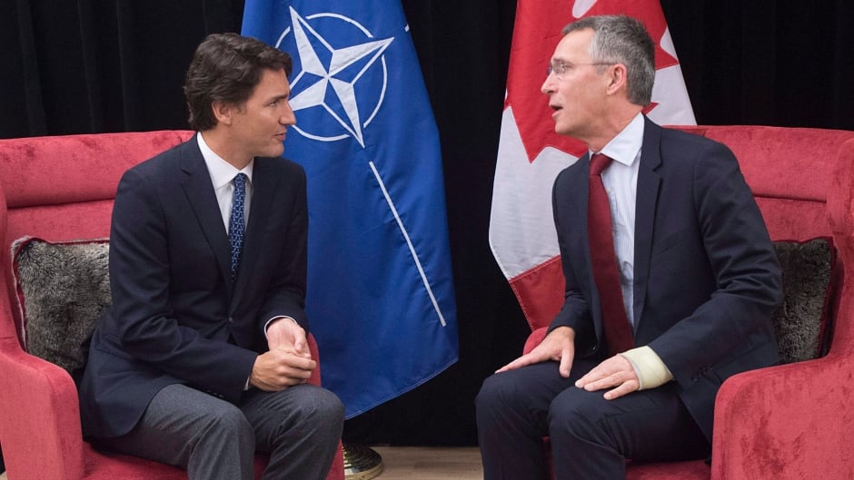 Prime Minister Justin Trudeau meets with NATO Secretary General Jens Stoltenberg in Davos, Switzerland on Saturday, Jan. 23, 2016.