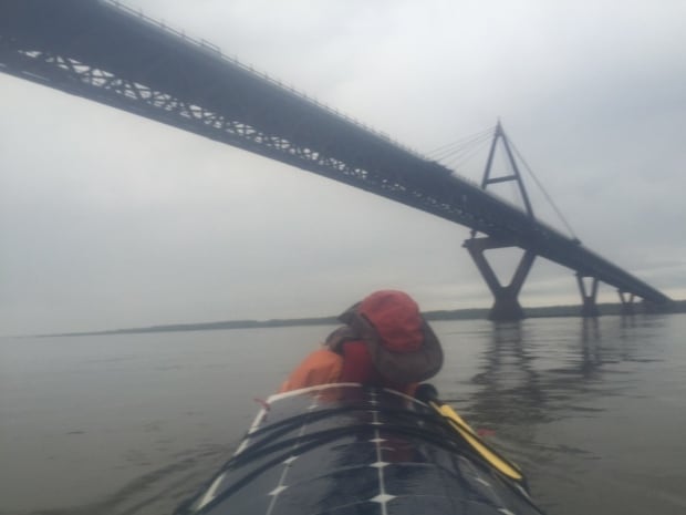 Paddling Deh Cho bridge Vallely