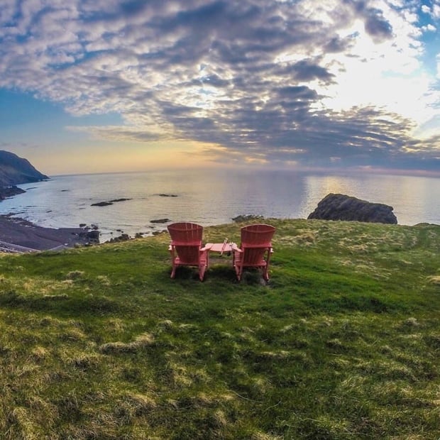 Green Gardens red chairs Gros Morne