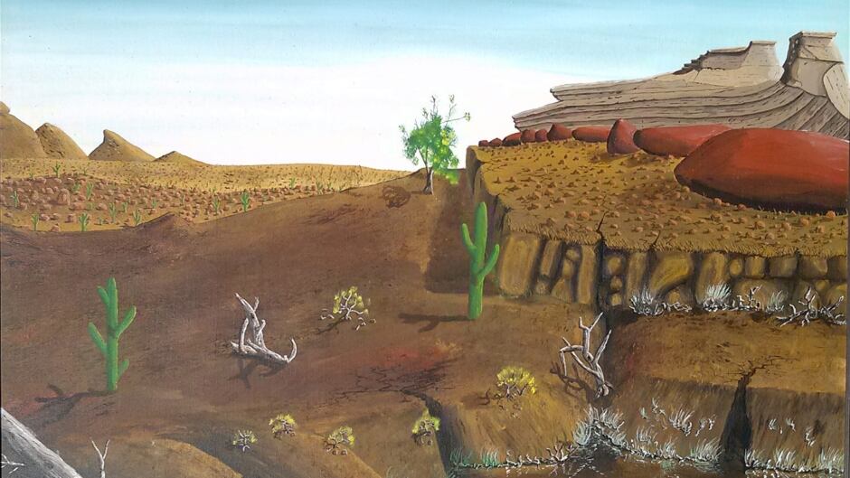 A painting, allegedly painted by renowned artist Peter Doig, is shown in this undated handout photo.