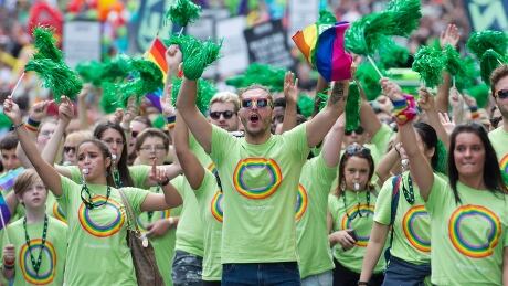 Participants entertain the crowd during the annual pride parade in Montreal, Sunday, August 14, 2016. Mtl Pride Parade 20160814
