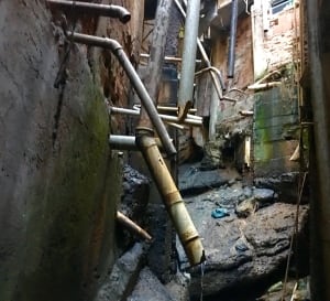 Sewage pipes in Rochinha, Rio's largest favela