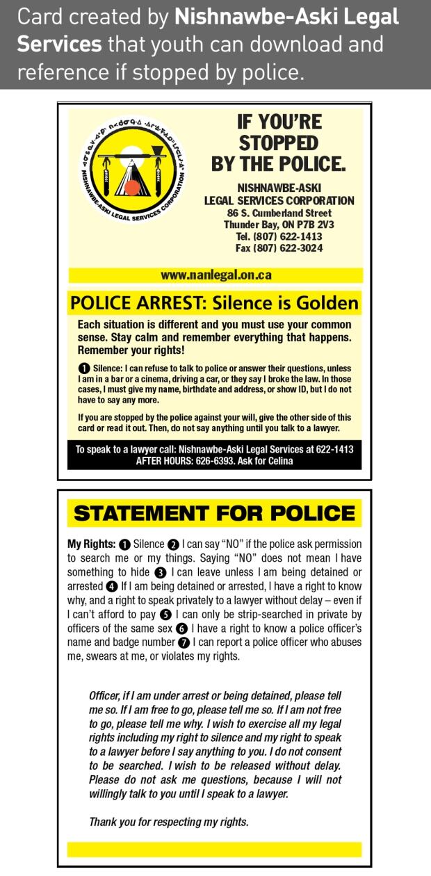 Nishnawbe-Aski Legal Services card for youth and police