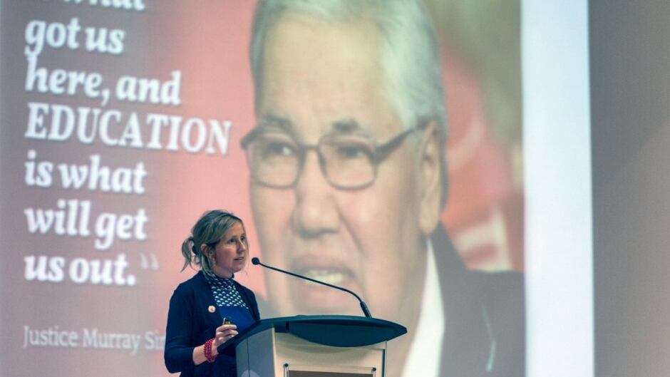 Lisa Howell shared her teaching experience at Giga Maamaawii Bimosemin or We Will Walk Together: A Conference for Truth and Reconciliation at the University of Manitoba.