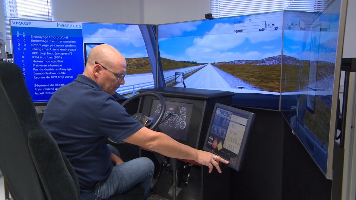 Tractortrailer simulator tours community colleges CBC News