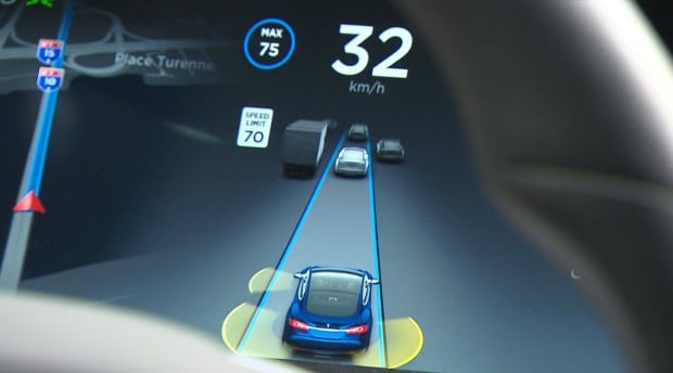 Model S Tesla in autopilot mode
