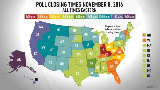 Map of poll closing times