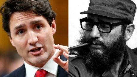 Justin Trudeau, left, has defended his statement of condolences on the death of former Cuban president Fidel Castro, right. Trudeau_Castro