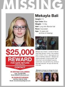 Mekayla Bali missing 17-year-old Yorkton Sask poster