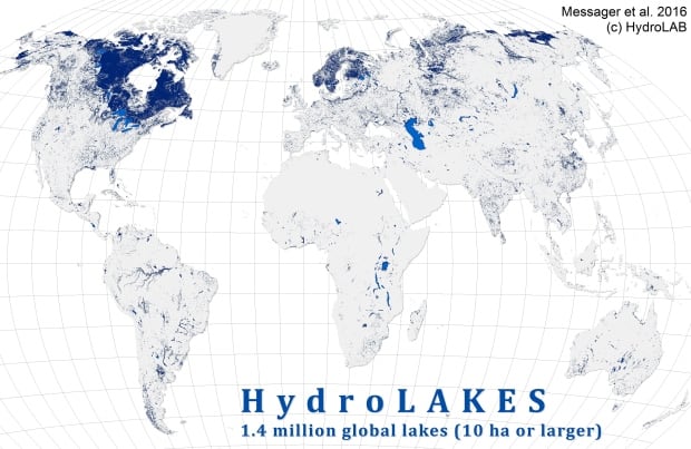 Worldwide lakes map