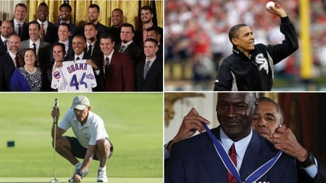 Throughout his tenure as U.S. president, Barack Obama has hosted countless sports figures at the White House, and present the Medal of Freedom to more athletes than any Commander in Chief in history. Obama sporting moments compostie