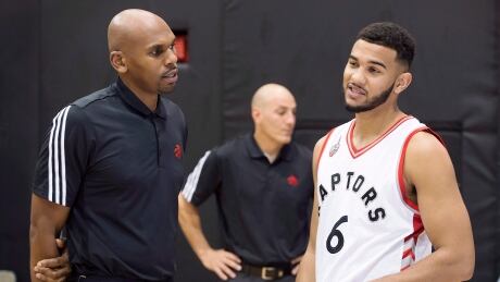 Coach Jerry Stackhouse, left, believes his experience will help the Raptors 905 players handle the pressure of the all-important Showcase. Stackhouse-Jerry-09282015