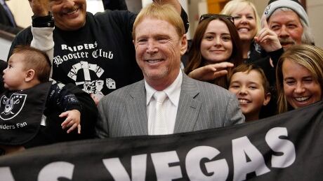Team owner Mark Davis, middle, and the Raiders have filed papers to relocate the NFL club from Oakland to Las Vegas. Any relocation to Vegas must be approved by 75 per cent of the league's 32 team owners. davis-mark-160428-1180