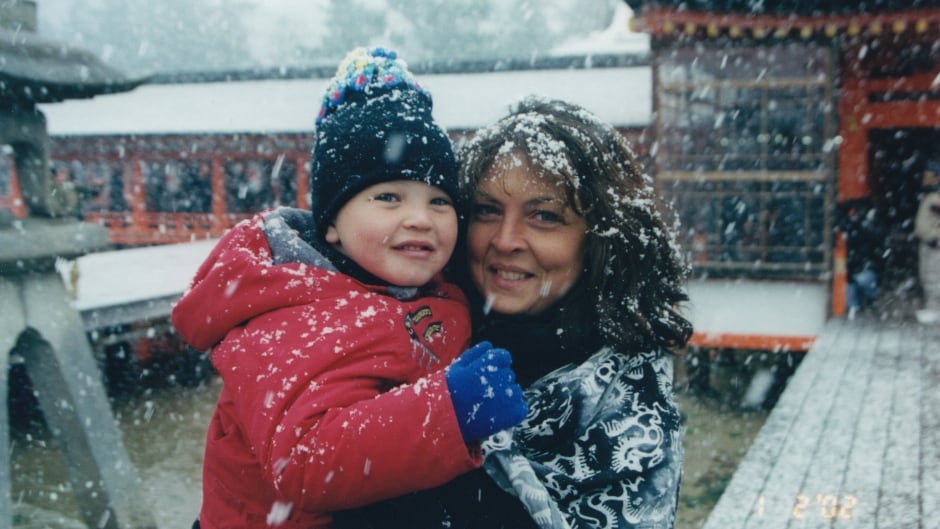 Reiko Rizzuto with her youngest son in Japan.