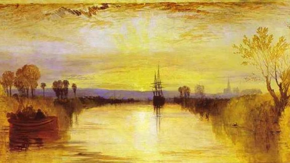 Chichester Canal, by JMW Turner depicts the unusual sunsets in the aftermath of the Tambora volcano.