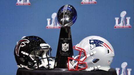 A general view of the Atlanta Falcons and New England Patriots next to the Vince Lombardi Trophy prior to a press conference in preparation for Super Bowl LI at George R. Brown Convention Center. NFL/