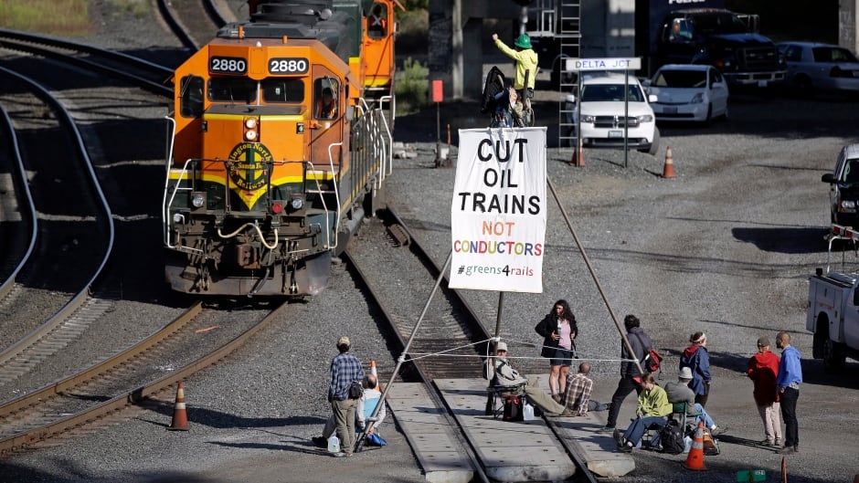 About a dozen demonstrators blocked the tracks at a Burlington Northern Santa Fe yard in Burlington, Washington in 2014, to protest the shipment of oil and coal. Five of the protesters faced trespassing charges for the blockade, and attempted to argue that they did it our of necessity, to halt the imminent threat of climate change.