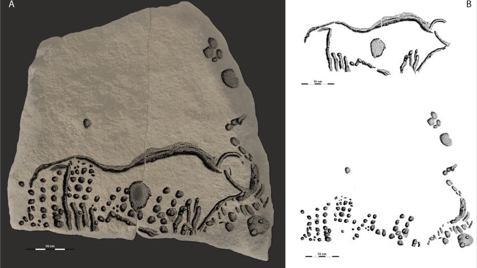 Aurochs engraving with dots connected.