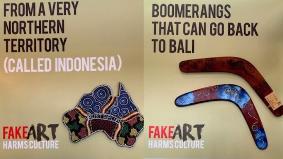 These posters from the Arts Law Centre of Australia call attention to foreign-made products being sold as Indigenous art in Australia.