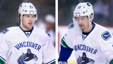 Defenceman Ben Hutton, left, and forward Anton Rodin are the latest Canucks players to experience symptoms of the mumps. anton robin ben hutton