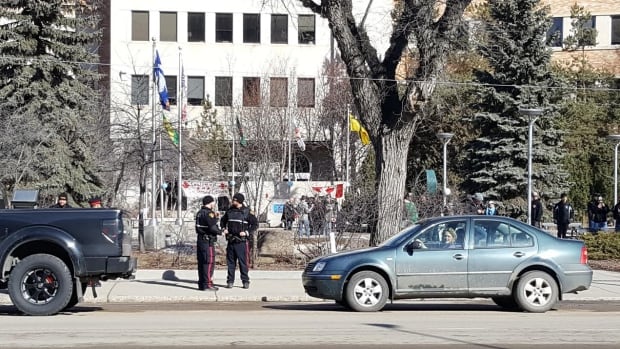 Police at CCCC rally in Saskatoon