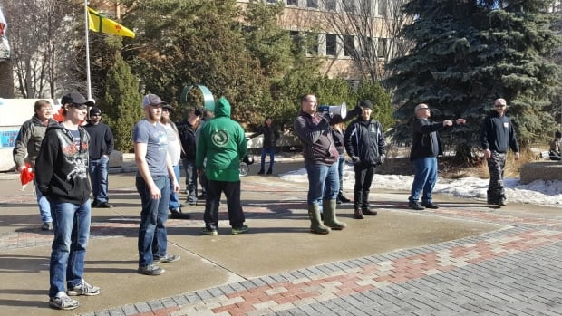 CCCC group yells to counter-rally across the street in Saskatoon