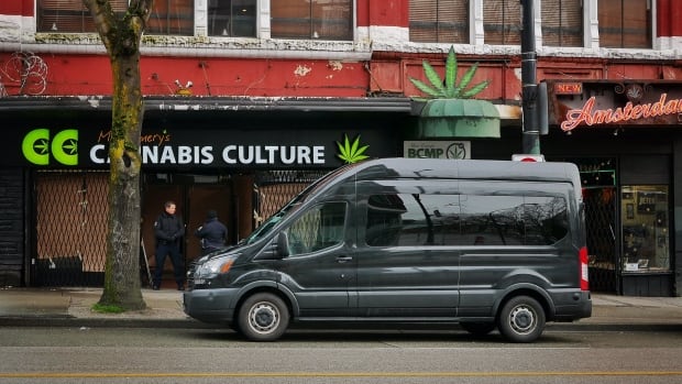 Vancouver police arrived at the Cannabis Culture location downtown early Thursday morning
