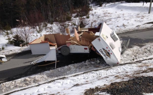 bay Bulls camper trailer blown in wind