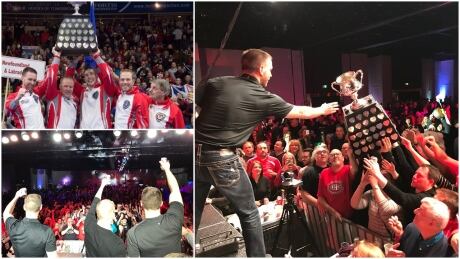 Team Gushue, recently crowned Team Canada, literally shared their Brier win with the crowd on Sunday night. Gushue