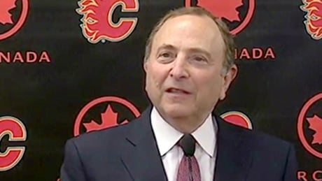NHL commissioner Gary Bettman speaks to reporters in Calgary. NHL commissioner Gary Bettman in Calgary
