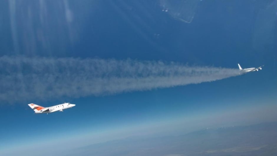 Research aircraft measures aviation biofuel emissions from NASA DC-8.