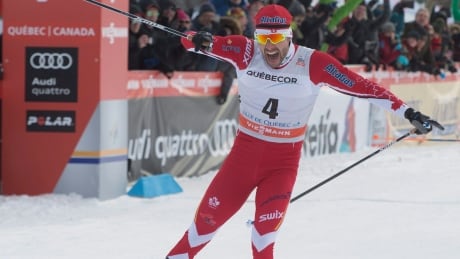 Alex Harvey, seen reacting to his win in the 1.5 kilometre freestyle sprint race on Friday, earned silver in a photo finish in the 15 km pursuit on Sunday at the cross-country World Cup finals in Quebec City. harvey-alex-031717-620