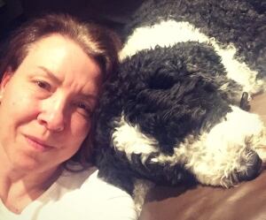Hudson the dog with Rebecca Hass