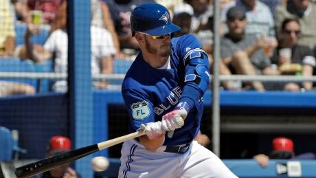 Toronto's Josh Donaldson takes a called third strike against Minnesota during his spring-training debut Monday. Twins Blue Jays Baseball