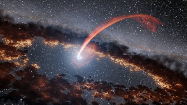 Stream of material from a star as it is being devoured by a black hole