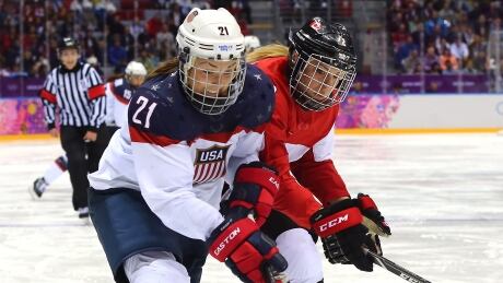 Hilary Knight of United States, left, and Meghan Agosta of Canada are among the top stars at this year's women's world hockey championship, which starts on Friday in Plymouth, Mich. Canada-US-20022014