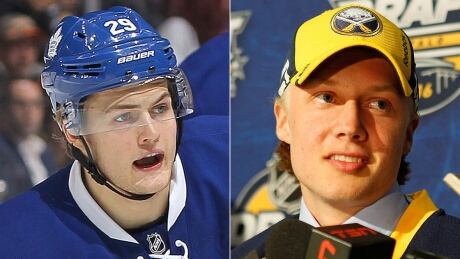 Maple Leafs rookie William Nylander, left, will try to pad his point total on Monday night when he faces brother Alex, right, who will make his NHL debut. nylander-william-1180