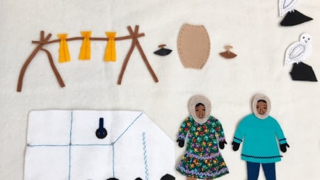 This is a scene from the 1950s, when trading brought changes into the traditional Kitikmeot Inuit lifestyle. Cambridge-Bay-Tapestries-09