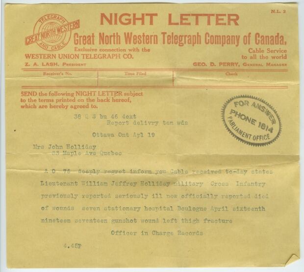 Holliday Vimy telegram