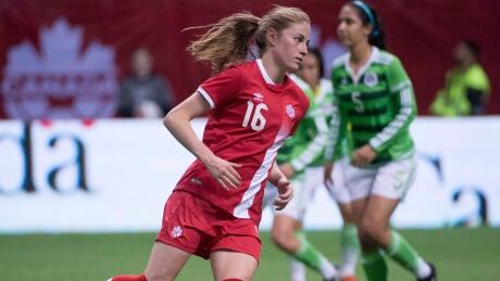 Janine Beckie, seen in a previous event, scored her 15th goal in 31 appearances on Thursday against Sweden. Janine-Beckie-soccer