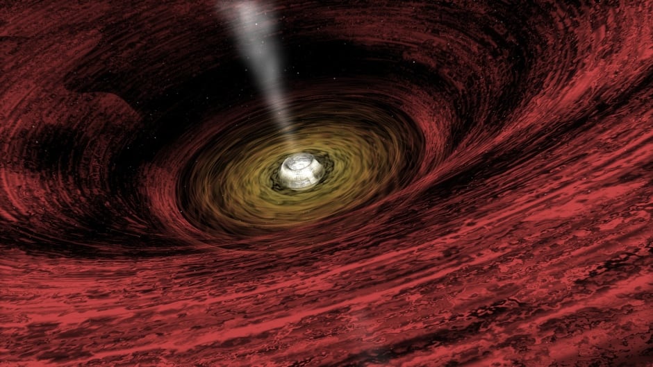 The supermassive black hole at the center of the Milky Way galaxy devours a snack.