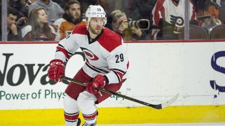 Carolina Hurricanes' Bryan Bickell skates during the first period of an NHL game in October, 2016. On Saturday, the 31-year-old announced he will retire after this season as he fights multiple sclerosis. Bickell-Bryan-10222016