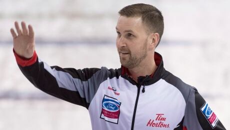 Canada skip Brad Gushue celebrates his win over Sweden following the page 1-2 at the men's world curling championships in Edmonton on Friday. gushue-brad