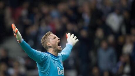 Vancouver Whitecaps goalkeeper David Ousted shouts during a match in April. On Saturday the Whitecaps fell 3-0 to Real Salt Lake. Whitecaps-01042017