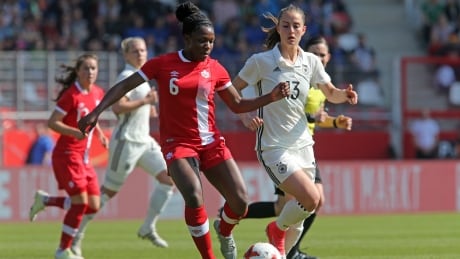 Deanne Rose, left, scored Canada's lone goal in a 2-1 friendly loss to Germany. Deanne-Rose-Friendly-Germany-Canada